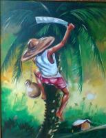 Landscape - Palm Wine Tapper - Oil On Canvas